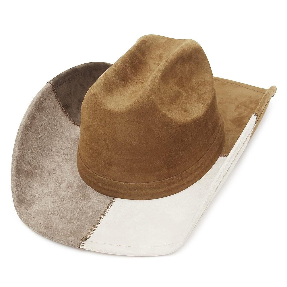 3714 Denim Cowboy Hat For Women Men Big Brim Suede Patchwork Cowgirl Hat
